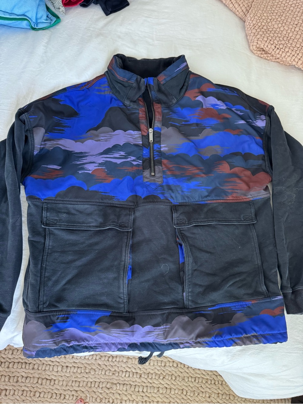 FP Movement by Free People Black Pullover Jacket with Blue & Purple Cloud Print